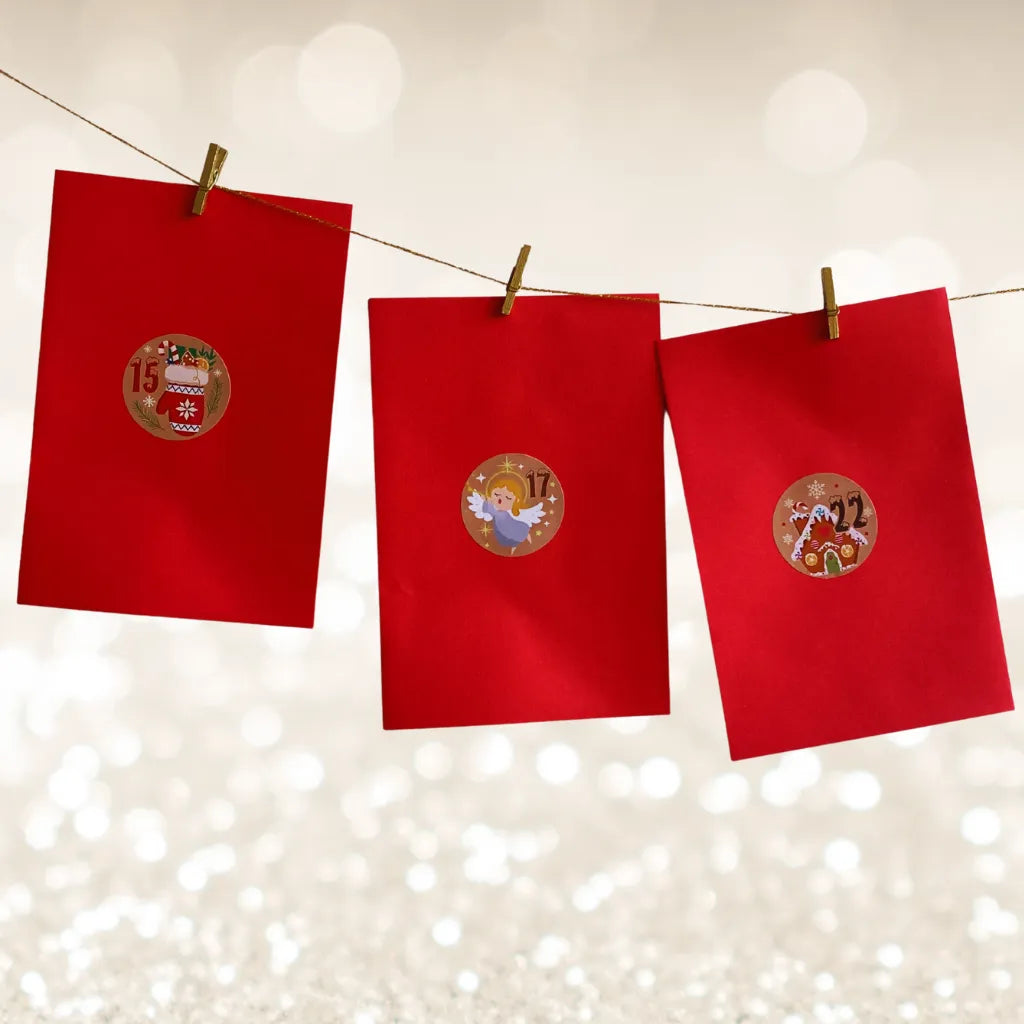 Fertiger Adventskalender aus dem „Das wünsche ich Dir“ Kartenset im Umschlag an der Schnur