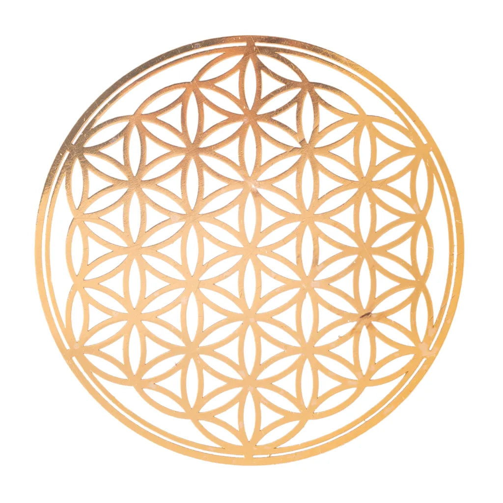 Einzelner goldener 3D-Aufkleber 'Blume des Lebens' mit Echtgold-Veredelung und spiritueller Bedeutung.