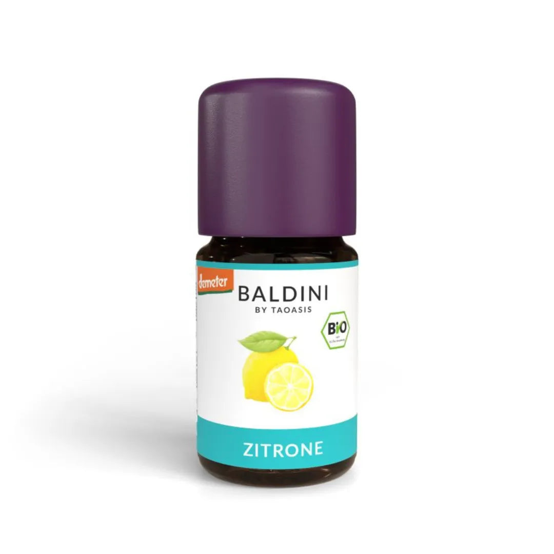 Baldini Bio Zitronenöl, 100% reines ätherisches Öl von Taoasis, 5ml Glasflasche.