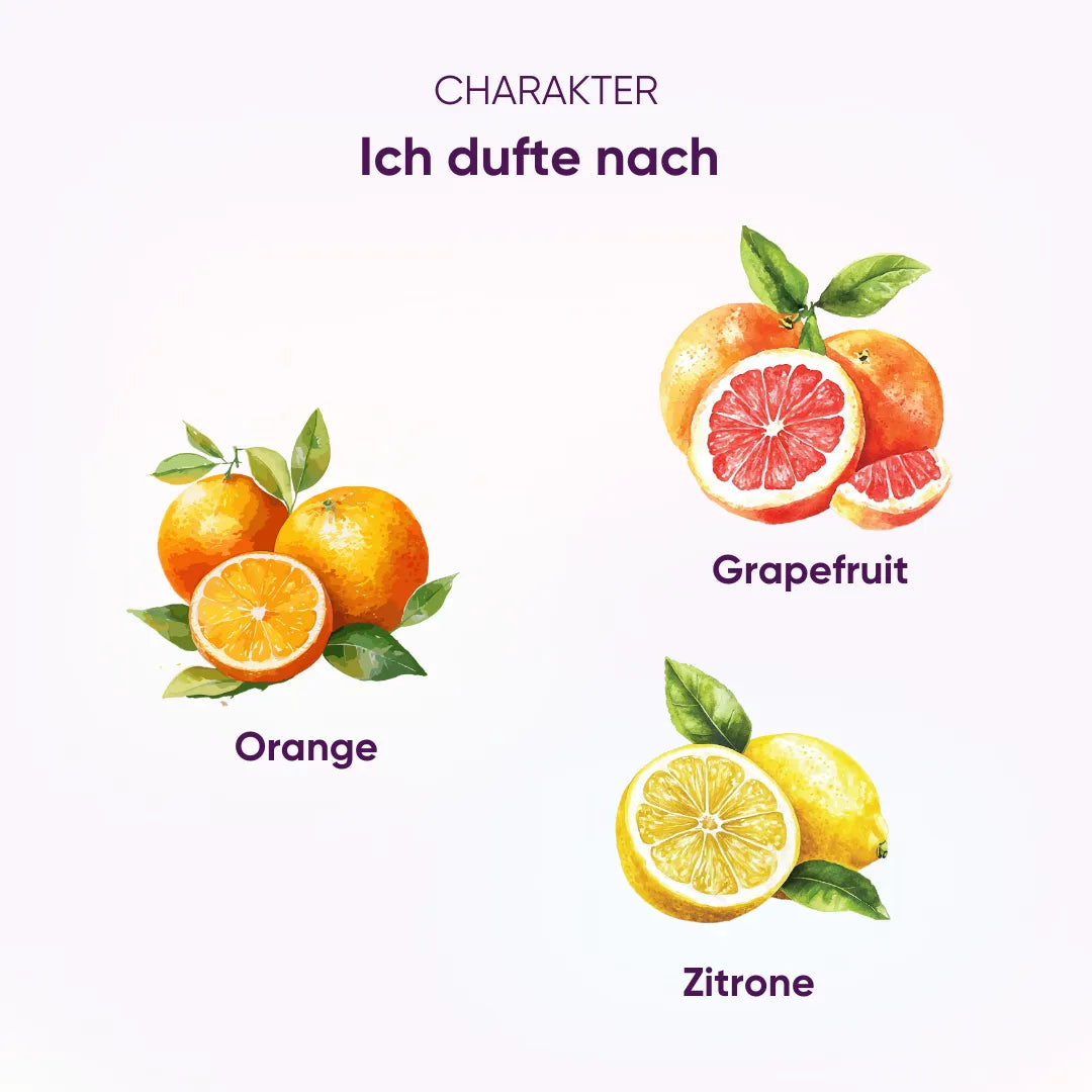 Feelfreude Duftcharakter: Komposition aus Orange, Grapefruit und Zitrone, erfrischend und belebend.