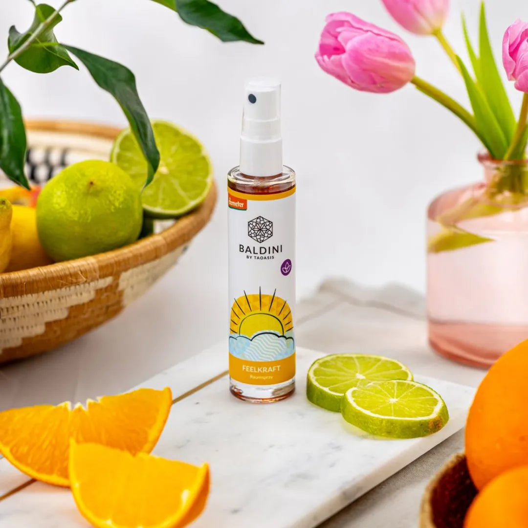 Baldini Feelkraft Raumspray, erfrischend und belebend, mit Limetten und Orangen.