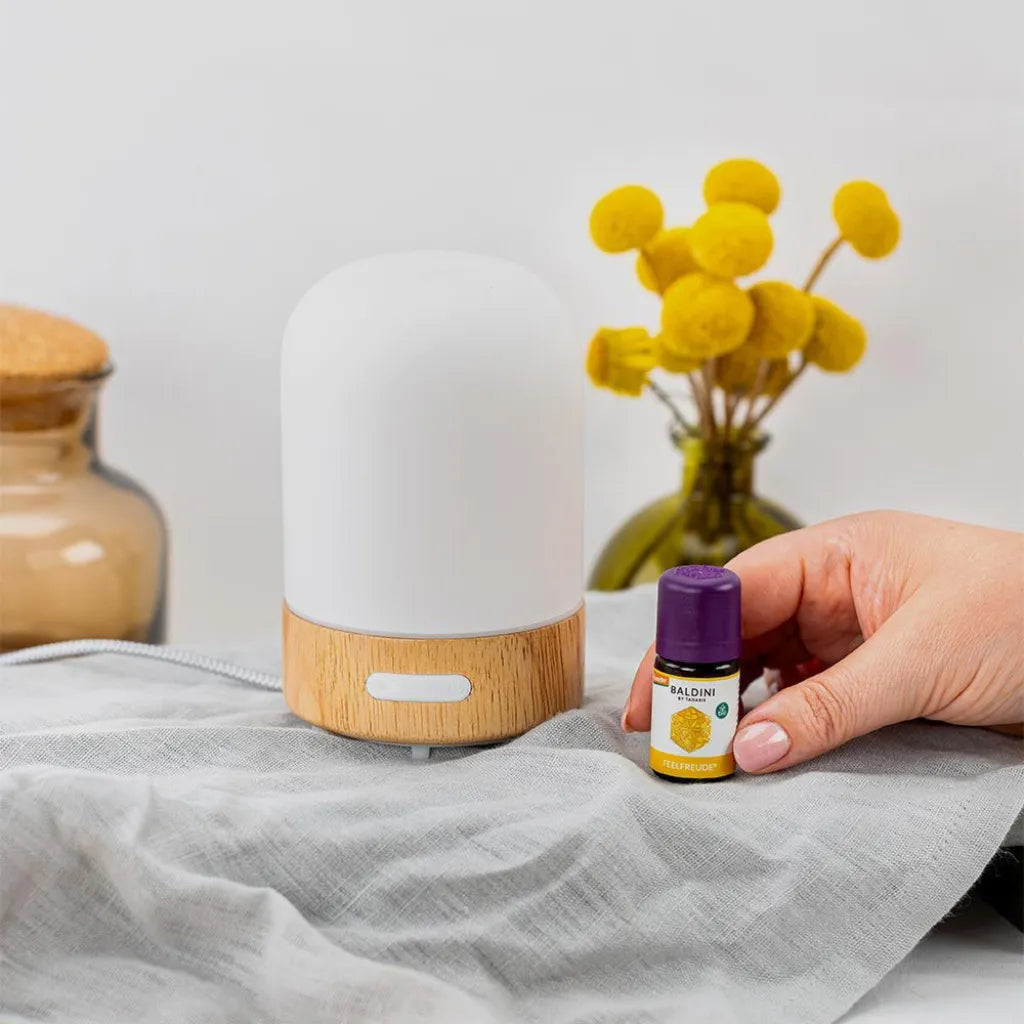 TaoWell Natura Mini Aroma Diffuser aus Glas und Echtholz, Ultraschall-Diffuser für ätherische Öle.