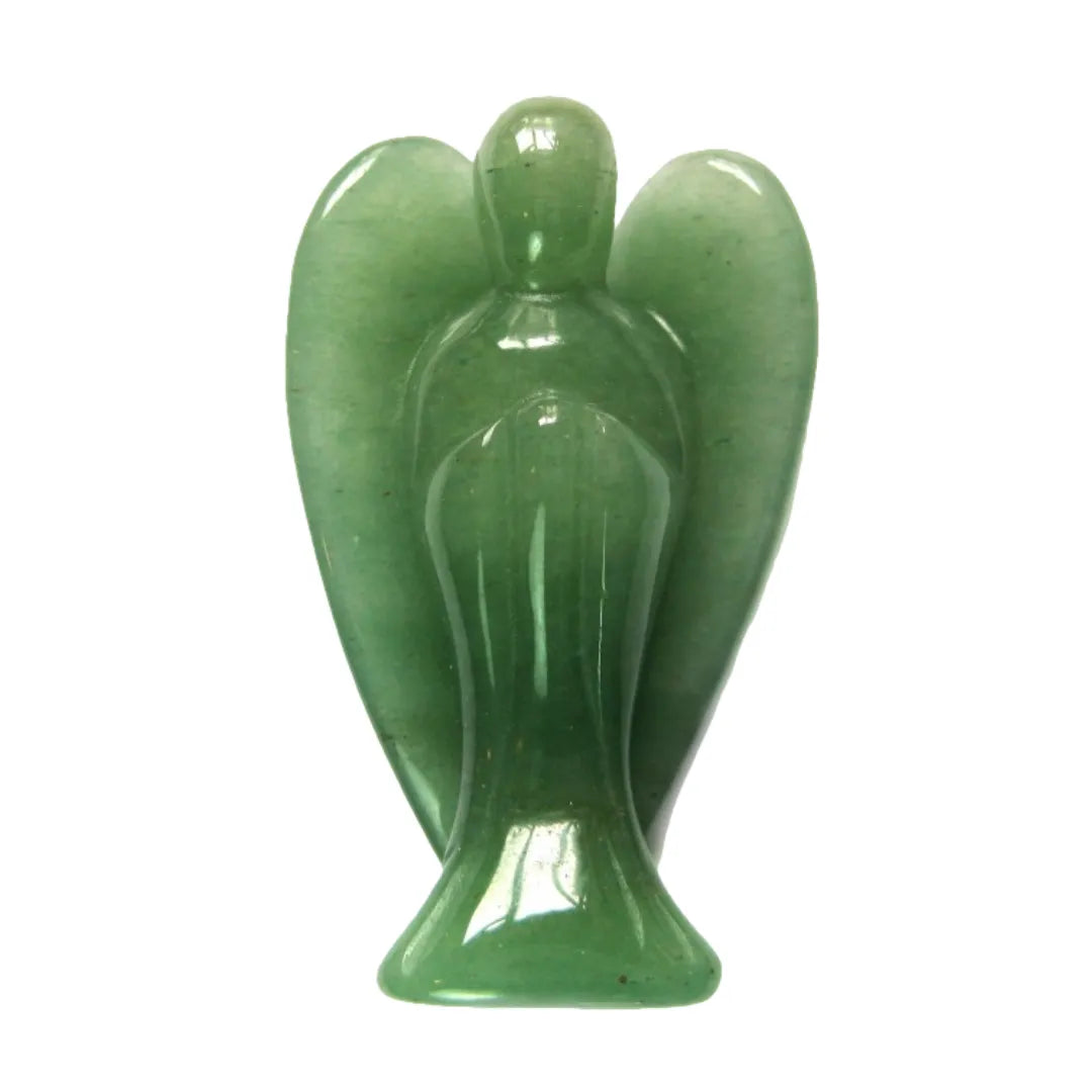 Grüner Edelsteinengel aus Aventurin, fördert Individualität und hilft, Sorgen loszulassen.