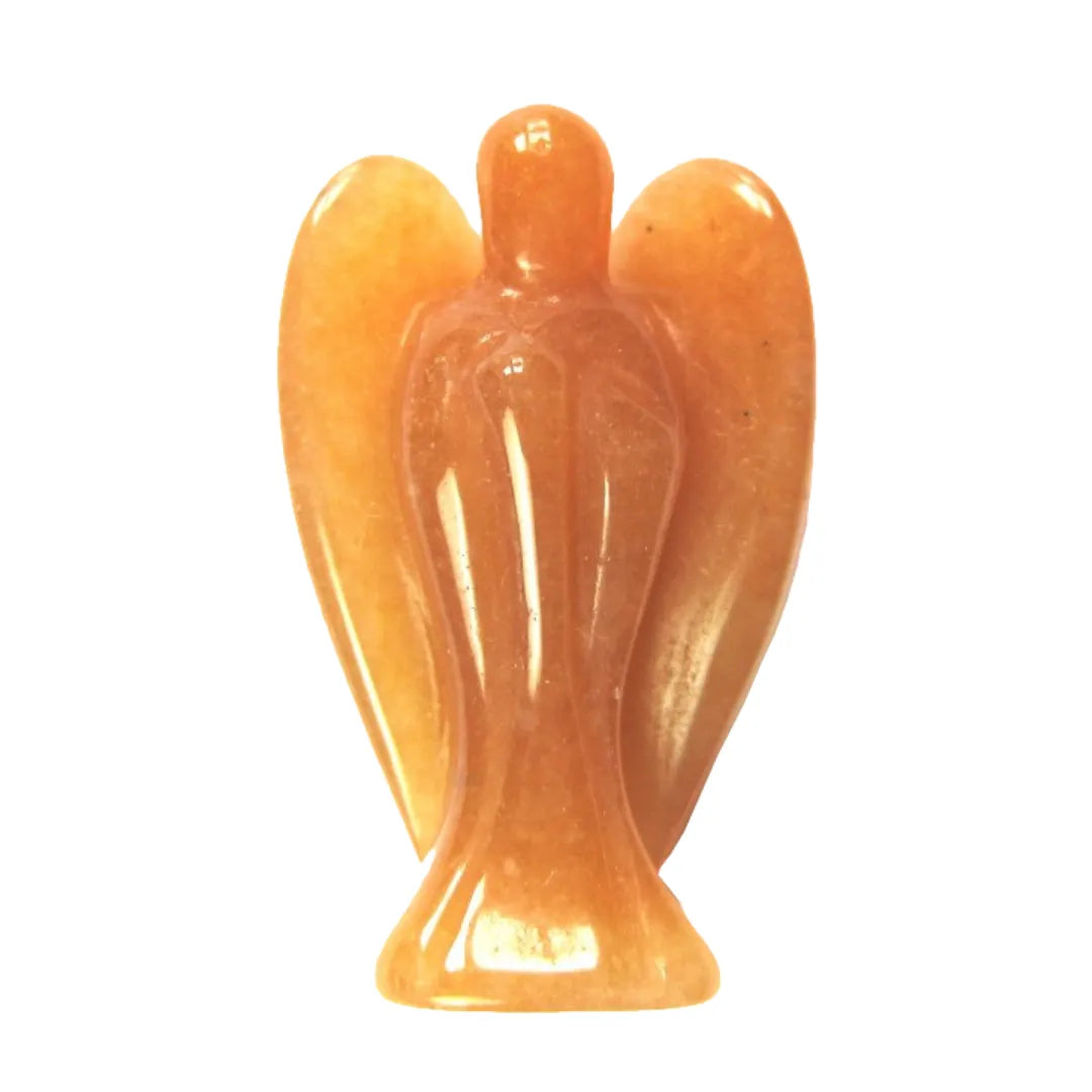 Orangefarbener Edelsteinengel aus Aventurin, hilft Sorgen loszulassen und Träume zu verwirklichen.