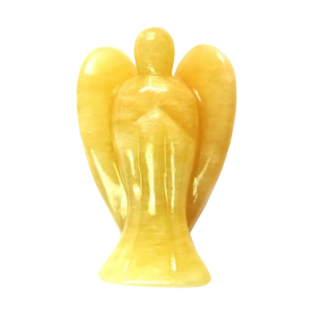 Gelber Edelsteinengel aus Calcit, fördert Tatkraft, Selbstvertrauen und Neuanfänge.