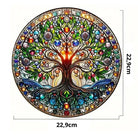 Baum des Lebens Fensteraufkleber mit Maßen 22,9 x 22,9 cm, farbenfrohes Design für Fenster und Glasflächen.