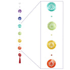 Nahaufnahme der Chakra Muschelkette, lichtdurchlässige Capiz-Muscheln in Regenbogenfarben.