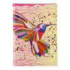 Vorderseite des bunten A5 Notizbuchs 'Flower' mit Hardcover und Kolibri-Design.