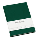 Dunkelgrünes Semikolon Notizbuch A5 mit Leinenumschlag und Banderole, liniert.