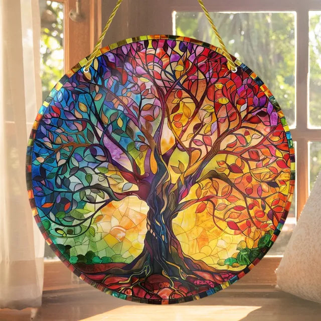 Sonnenfänger "Baum des Lebens" am Fenster, faszinierendes Farbspiel, stimmungsvoller Begleiter für Zuhause.