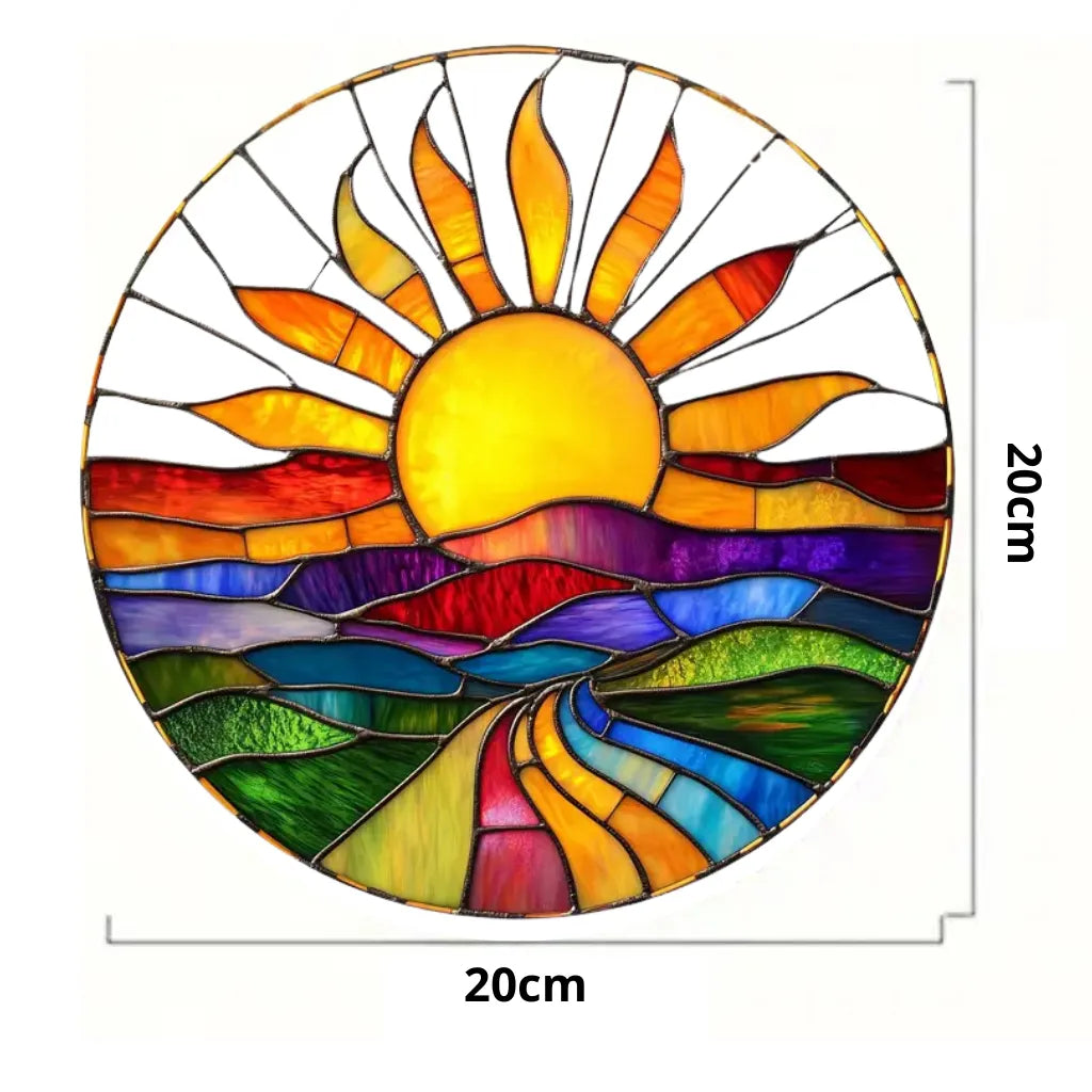 Sonnenfänger Fensterbild Sonnenaufgang aus Acryl, 20x20 cm, mit leuchtenden Farben und harmonischem Design.