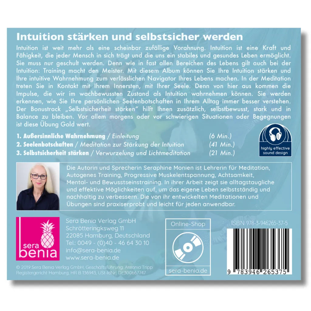 Intuition Album Rückseite: Seraphine Monien. Innere Führung wahrnehmen, Selbstsicherheit & Klarheit finden.