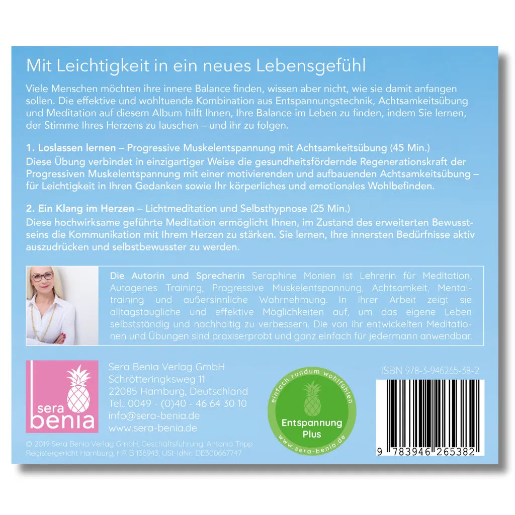 Loslassen & dem Herzen folgen Album Rückseite: Seraphine Monien. Für innere Balance & emotionale Blockaden lösen.