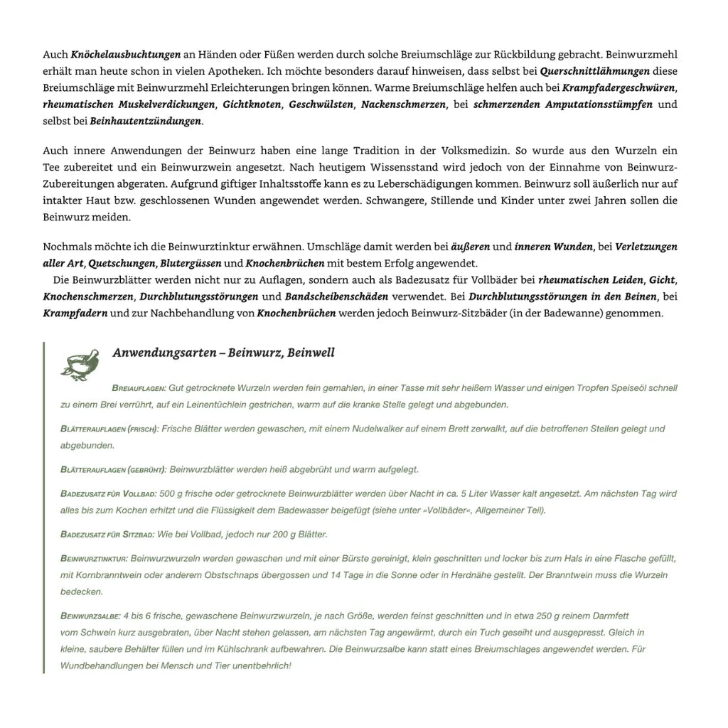 Maria Treben Gesundheit Apotheke Gottes: Beinwurz Anwendung, Heilpflanze. Kräuterheilkunde bei Sera Benia.