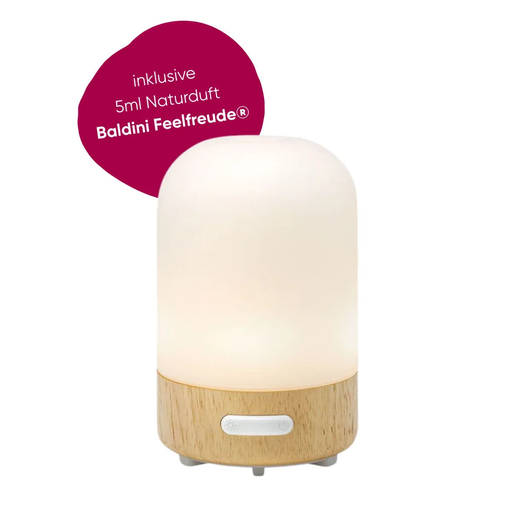 TaoWell Natura Mini Aroma Diffuser, inklusive 5ml Baldini Feelfreude Naturduft, mit Farbwechsel. 