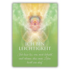 Affirmationskarte "ICH BIN LEICHTIGKEIT" aus dem Kartenset von Gaby Shayana Hoffmann. Ein leuchtendes Energiebild in Grün und Gold symbolisiert das Loslassen von Belastungen.