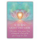 Affirmationskarte "ICH BIN LICHT UND LIEBE" aus dem Set von Gaby Shayana Hoffmann. Die Karte zeigt ein leuchtendes Herz- und Lotusmotiv mit der Botschaft "Erinnere dich an dein wahres Selbst".