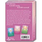 Rückseite des "Ich bin Licht und Liebe" Kartensets von Gaby Shayana Hoffmann. Beschreibt die Kraft der Ich-Bin-Affirmationen, zeigt Beispielkarten und enthält ISBN-Informationen.
