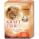 Frontansicht des "Krafttier Orakel" Kartensets von Jeanne Ruland und Murat Karaçay. Die Box zeigt einen majestätischen Löwen und eine weise Eule, symbolisch für die Krafttiere. Inkl. 64 Karten und Begleitbuch.