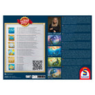 Rückseite der Schmidt Puzzle 1000 "Im Wald der Kolibris". Enthält Qualitätsmerkmale, QR-Code und ausführliche Informationen zur Künstlerin Silvia Christoph sowie weitere Puzzle-Ansichten.
